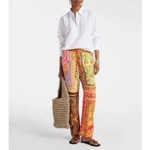 Farm Rio Multicolor Mixed Scarves Lenzing™ Ecovero™ Viscose Pants, Sz L NWT